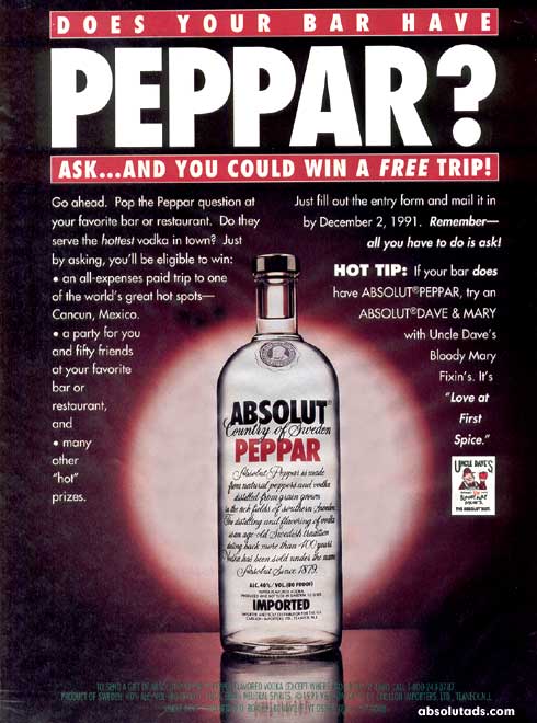 Absolut Does your bar have PEPPAR?